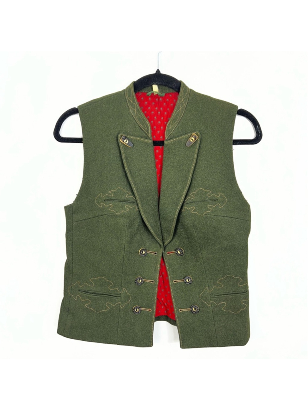 Vtg 80s 90s pure wool loden green tyrol alpinecore fitted waistcoat vest EU 36 - Picture 3 of 17